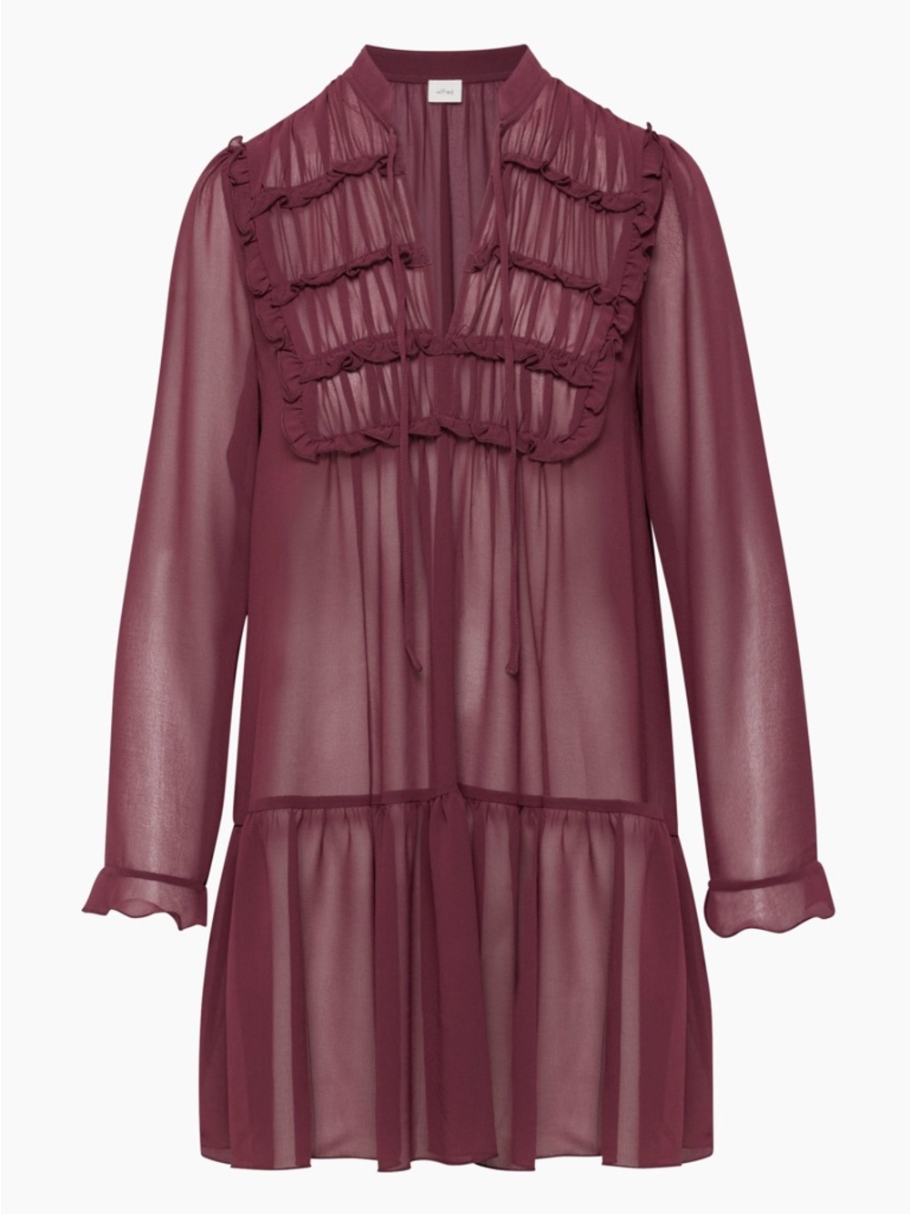 Aritzia Burgundy Ruffled Sheer Mini Dress